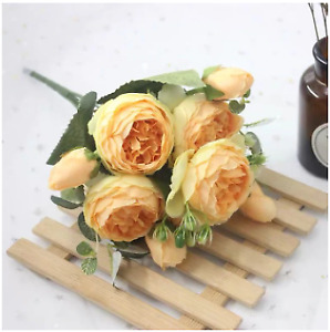 1 Bouquet 9 heads Artificial Peony Tea Rose Flowers Camellia Silk Fake Flower fl