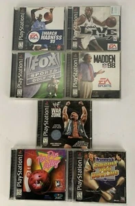 Lot of 7 - PS1 Video Games w/ Manuals Golf Basketball Football Bowling Wrestling - Picture 1 of 12