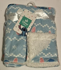 NWT Stitch Disney Blue Baby Blanket Sherpa 40”x30” Winter Snowflake Lilo - Picture 1 of 5