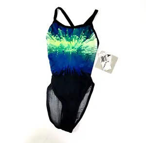 Speedo Racing Swimsuit Blue Green Sz 26 Small Swim Lycra SRP $62 NEW NWT 7190055 - Picture 1 of 7