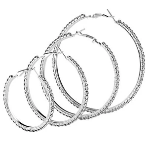4Pairs Women's Stainless Steel CZ Large Hoop Dangle Earrings Wedding Xmas Gift - Picture 1 of 6