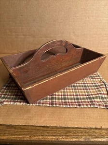 Early 19th Century Cutlery Tote W Great Lg Dovetail Construction, Red- Brown - Picture 1 of 11