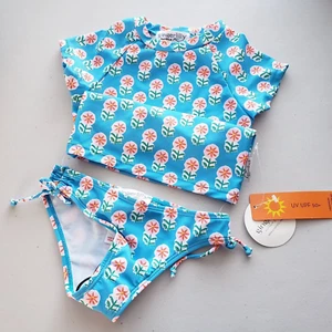 Ginger Lilly Australia Rash Guard Toddler 2 Piece Swim Suit Size 2T Blue Floral - Picture 1 of 10