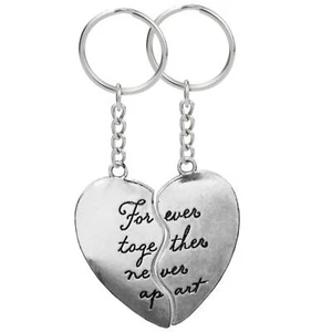 Couples Heart Keyrings Set Valentines Day Gift 'Forever Together Never Apart' - Picture 1 of 3