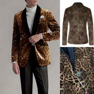 Men's Fashion leopard Printed Jacket with Black Shawl Lapel Tuxedos Jacket - Picture 1 of 10