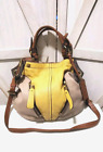 Genuine Leather orYany Grey Brown Yellow Handbag with Gold Hardware Slouchy Tote