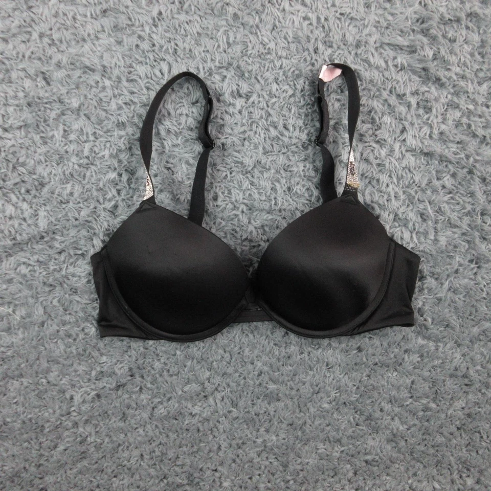 Бюстгальтер женский Victoria's Secret 36C черный очень сексуальный пуш-ап со стразами ремень - Изображение 1 из 4