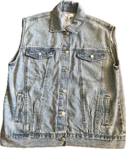 Forever 21 Weste Damen M mittelblau Denim helle Waschung Knopf ärmellos Kragen - Bild 1 von 10