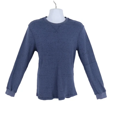 George 长袖 T 恤男式 M 码蓝色希瑟棉混纺华夫格针织 — 第 1/4 张图片