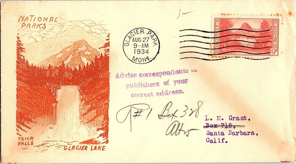 FDC National Park Series Trick Falls Glacier National Park 1934 Scott #743 - Image 1 of 1