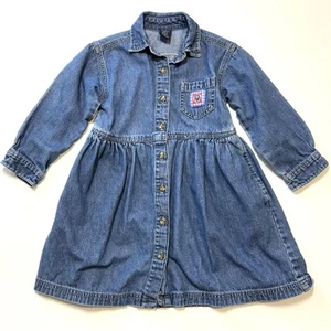 Lands’ End Vintage Blue Denim Long Sleeve Button Up Jean Dress Girls Size 5 - Picture 1 of 8