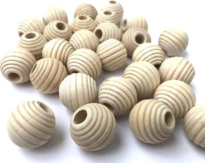 30 pcs 18mm Ivory White Beads Stripe Bead Jewelry Macrame Spacer Wood Wooden x9 - Picture 1 of 1