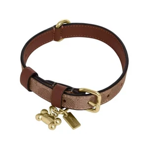 Coach Boxed Small Pet Collar In Signature Canvas /Gold/Tan/Brown - Picture 1 of 8