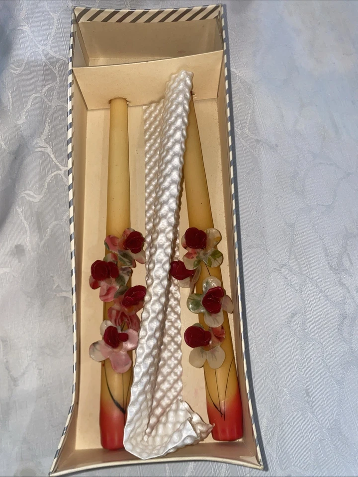 Vintage Wax 3D Roses hand-made Buttercup wax candles Town & country folk art - Image 1 of 4