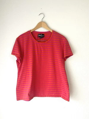 Camisa Lesley Evers Rayas Rosa Naranja Top 2X Algodón Manga Corta Para Mujer’s Plus Foto 1 de 4