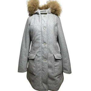 Woolrich WMNS Gray Wool Blend Lined Hooded Zip / Button Jacket w/Fur Trim Sz Med - Picture 1 of 17