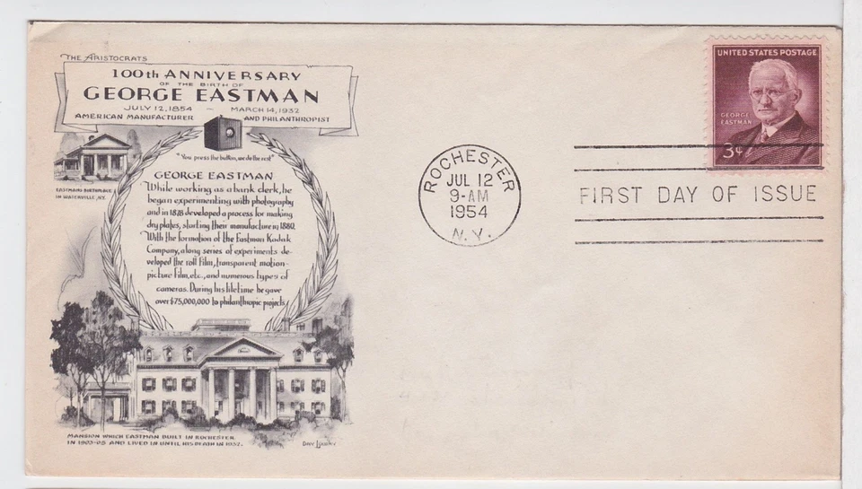 TurtlesTradingPost - George Eastman #1062- 1954 FDC Aristocrats Cachet - Image 1 of 1