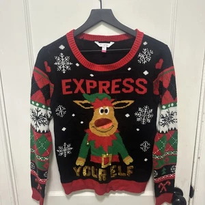 Girls Plush Red Sparkle Reindeer Holiday Christmas Sweater 7-9 Girls - Picture 1 of 6