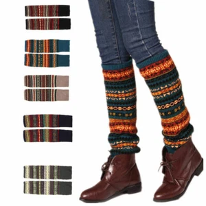 Women Winter Warm Long Leg Warmers Knit Crochet Socks Boho Legging - Picture 1 of 17