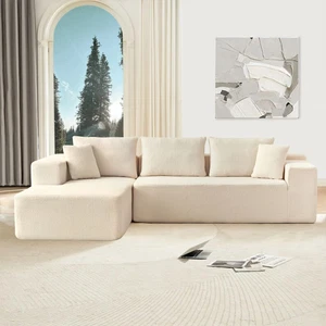 Sectional Sofa for Living Room, Sherpa Fabric L Shaped Modular Couch with Pillow - Picture 1 of 35