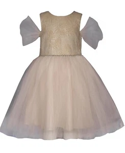 Bonnie Jean Little Girls Mesh Ballerina Party Dress - Taupe- 5US - Picture 1 of 8