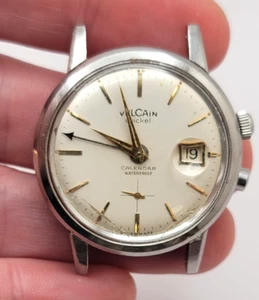 Orologio Uomo Vintage Vulcain Cricket Sveglia Calendario Impermeabile CA Anni 50 COSÌ COM'È - Foto 1 di 11