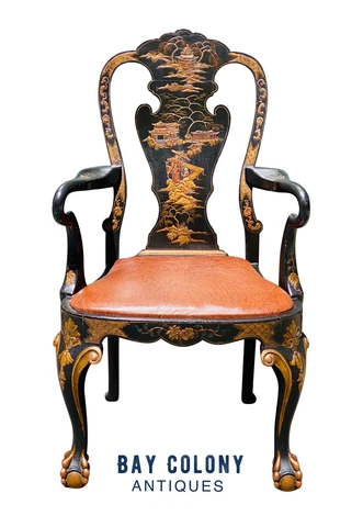 20TH C CHINESE CHIPPENDALE ANTIQUE STYLE DESK CHAIR - CHINOISERIE PAINT Cover