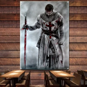 Póster arte de pared caballeros templarios lienzo pintura decoración de pared vintage bandera - Imagen 1 de 5
