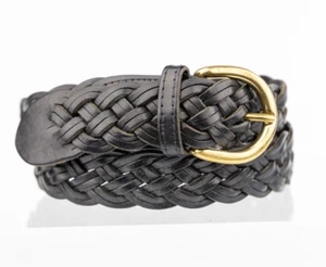 Cinturón tejido trenzado negro 100% cuero talla S hecho en Reino Unido hebilla de latón macizo - Imagen 1 de 6