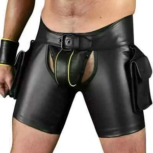 Genuine Leather Chaps Shorts for Men Cargo Pockets Gay Clubwear Fetish Style - Picture 1 of 8