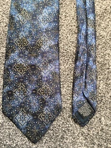 Krawattenhalter 100 % Seide blau geometrisch Made in Italy Krawatte 3,75" breit 60" lang - Bild 1 von 6