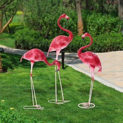Paquete de 3 estatuas de metal de arte de patio estatua de jardín de flamencos decoración de escultura rosa nuevo Foto 1 de 4