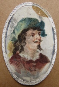 Mousquetaire homme Dessin petite peinture aquarelle miniature 19e siècle - Picture 1 of 1