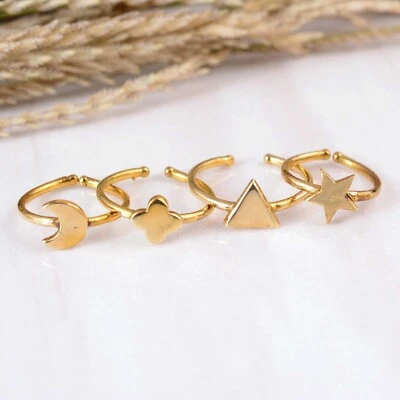 Juego de anillos delicados enchapados en oro de 14k anillos de latón conjunto de 4 anillos apilables para regalos mujeres Foto 1 de 4