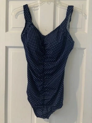 NWT MAXINE OF HOLLYWOOD NAVY POLKA DOT RUCHING MINIMIZER SWIMSUIT ONE PIECE 16 - Image 1 of 4