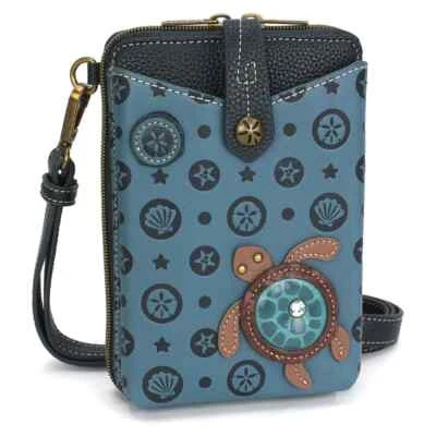 NEW CHALA NAVY BLUE SEA TURTLE SHELL SNAP CELLPHONE CROSSBODY PURSE RFID PROTECT - Image 1 of 4