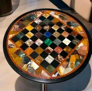 36" Black Marble Luxury Chess Table | Semi-Precious Stone Inlay | Handmade Home - Picture 1 of 9