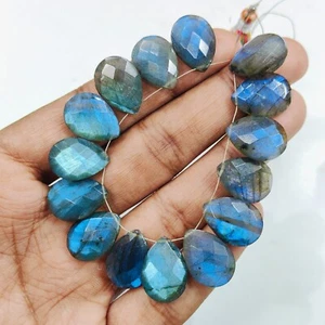Blue Fire Labradorit Briolette Perlen Größe 16x12 mm 10 Perlen lose Edelstein - Bild 1 von 7