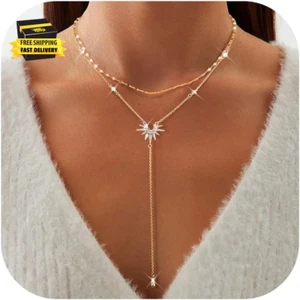 Delicado collar en capas de oro para mujer, collar y cadena enchapados en oro de 14K en Y, Dain - Imagen 1 de 7