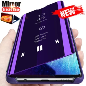 Case For iPhone 16 15 14 13 Pro Max XS XR 8 Mirror View Leather Flip Stand Cover - Picture 1 of 30