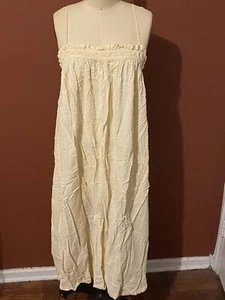 H&M Womens Spaghetti Midi Dress Cotton Blend Smocked Trim Front Yellow Sz Large - Picture 1 of 11
