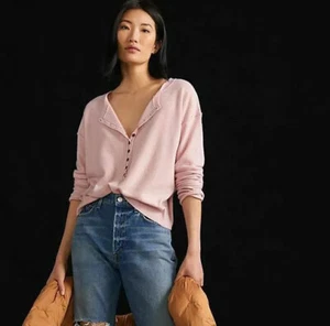 Anthropologie Cashmere Sweater Henley Buttondown Pilcro Oversized Pink Sz XS NEW - Picture 1 of 8