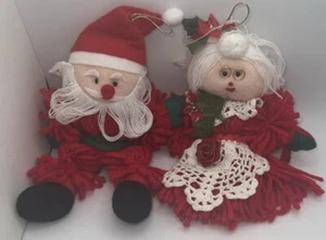 Vintage Mr. & Mrs. Santa Claus 6” Handmade Yarn Christmas Ornaments - Picture 1 of 4