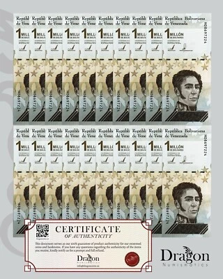 Venezuela 1 MILLION (1,000,000) Bolivar Soberano, 2020 UNC X 20 PCS BUNDLE NEW🐉 - Image 1 of 2