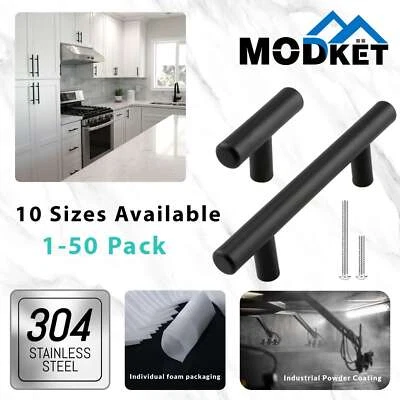 Matte Black 304 Grade Stainless Steel Kitchen Cabinet Handles Pulls Knobs Drawer - Image 1 of 4