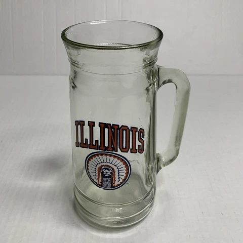 Vintage University of Illinois fighting Illini Chief Illini glass beer mug Cover