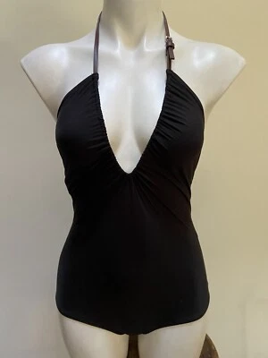Nuevo sin etiquetas Traje de baño Michael Kors negro con correa halter de cuero talla 4 Foto 1 de 4