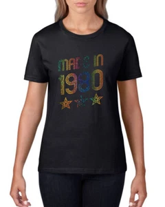 Personalised Made in 80's T-Shirt 70's 90's Good Vibes Sparkle Rainbow Glitter - Picture 1 of 17
