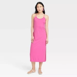 Nuevo Vestido Midi Cami Punto Acanalado Día Para Mujer X-Grande Correas Ajustables Rosa - Imagen 1 de 12