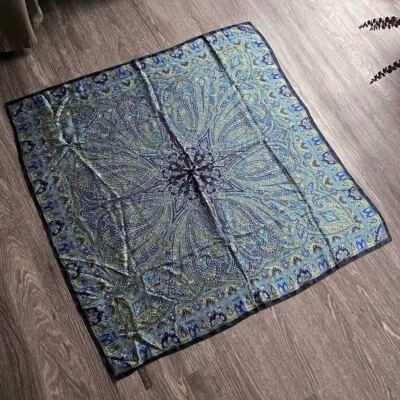 Vtg ECHO Silk Square Scarf 35” Tapestry Pattern Wrap Blue/Green Elegant Boho  - Image 1 of 4